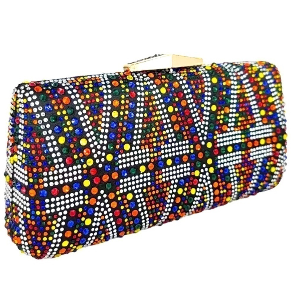 1- Multicolor hard case hand bag clutch ,rhinestone gemstone,Chrystal. Long…